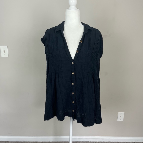 FREE PEOPLE NOT SO BASIC SHIRTDRESS BUTTON UP TUNIC IN BLACK SIZE XS - Picture 11 of 12